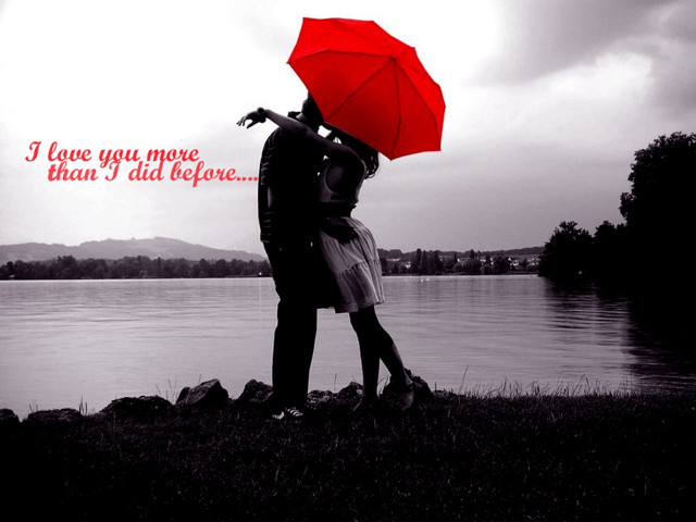 Couple kissing umbrella lake quote free wallpaper for desktop - medium preview image