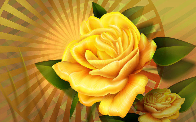 Yellow rose green leaves sunburst free wallpaper for desktop - medium preview image