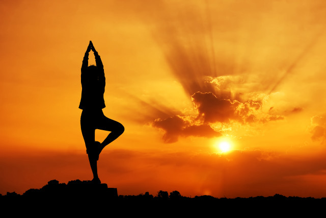 Yoga sunset person pose silhouette free wallpaper for desktop - medium preview image