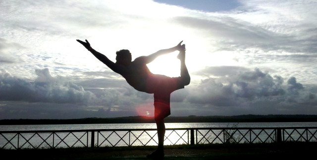 Yoga pose water sunshine clouds free wallpaper for desktop - medium preview image