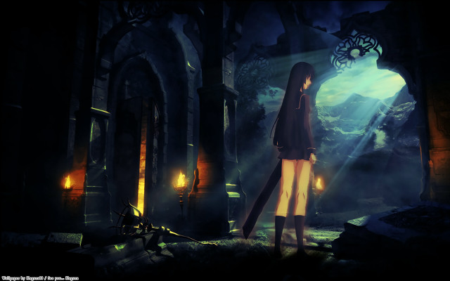 Woman sword light dark room free wallpaper for desktop - medium preview image