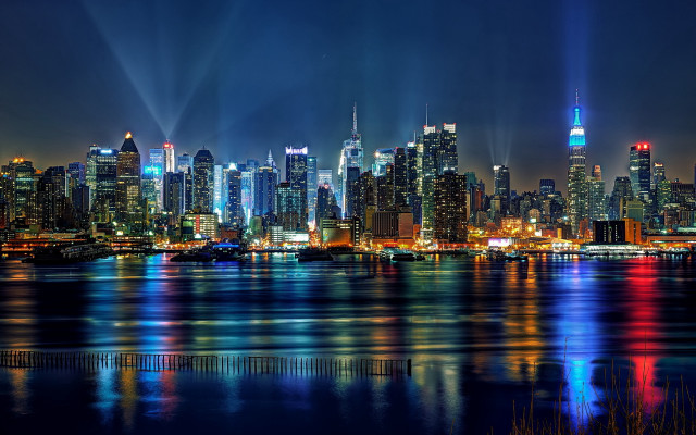 City skyline night reflection lights #3 free wallpaper for desktop - medium preview image