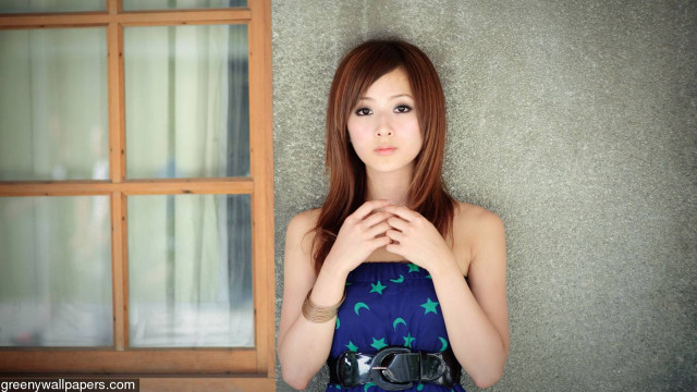 Woman blue dress wall window free wallpaper for desktop - medium preview image