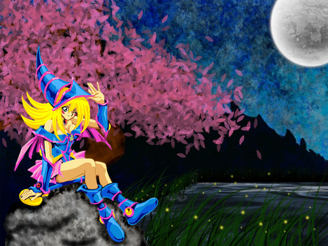 Cartoon girl rock full moon free wallpaper for desktop - medium preview image