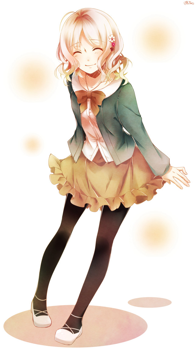Girl green jacket yellow skirt free wallpaper for mobile - medium preview image