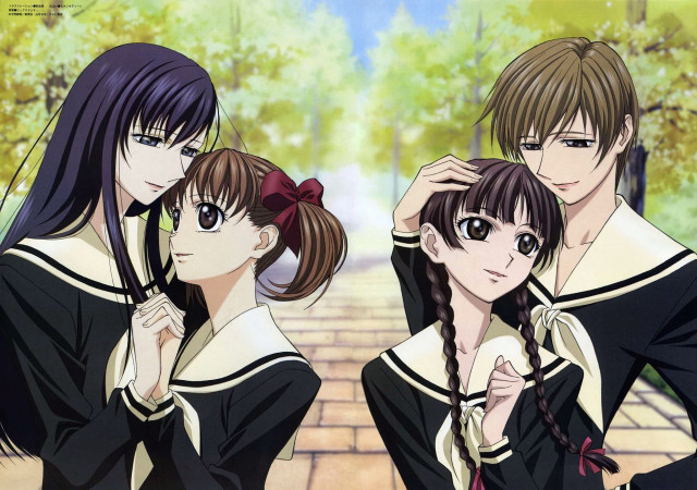 Anime girls brick wall trees free wallpaper for desktop - medium preview image