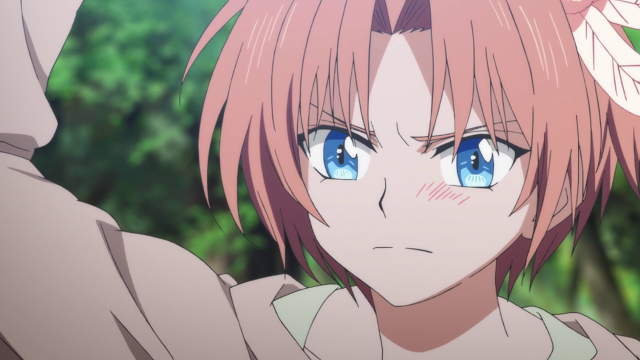 Pink hair blue eyes leaf free wallpaper for desktop - medium preview image