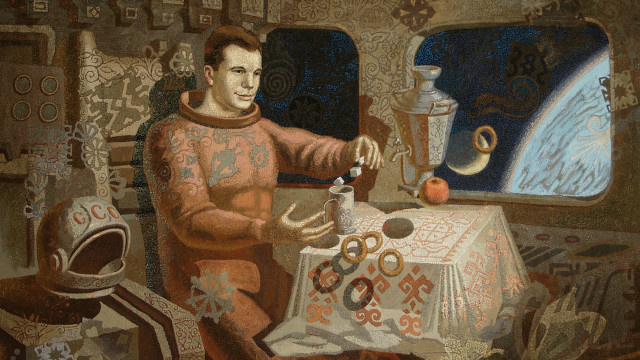 Space suit man painting table free wallpaper for desktop - medium preview image