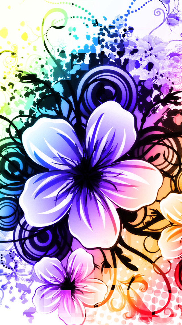 Colorful flower swirl dots blue free wallpaper for mobile - medium preview image