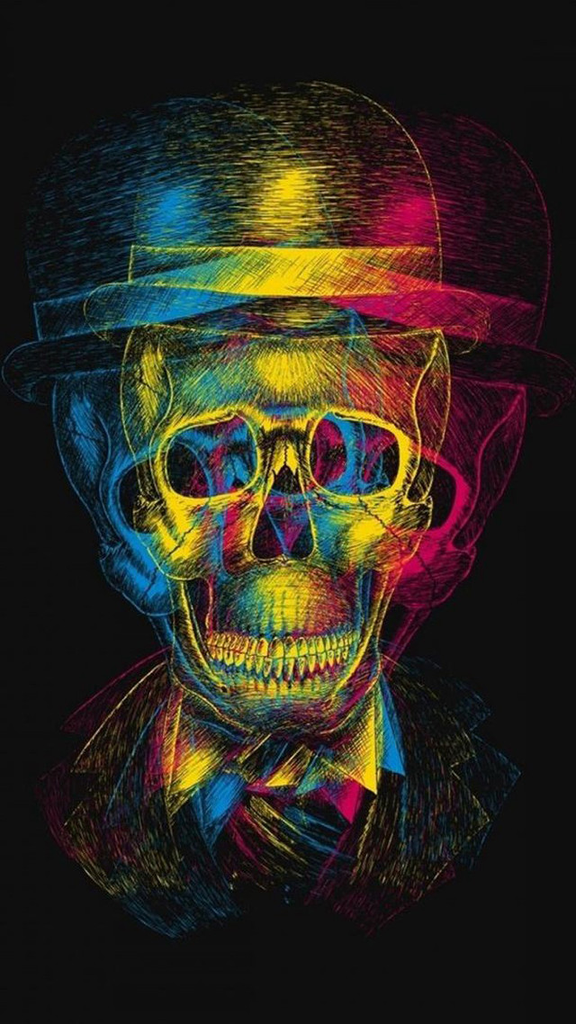 Skeleton hat tie psychedelic silkscreen free wallpaper for mobile - medium preview image