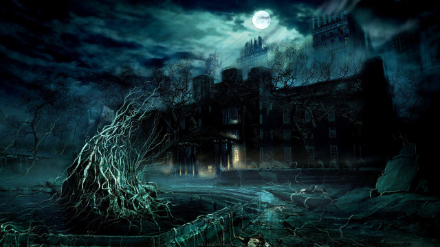 Creepy castle tree roof full #4 free wallpaper for desktop - medium preview image