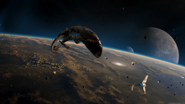 Space station flying over planet #2 free wallpaper for desktop - medium preview image