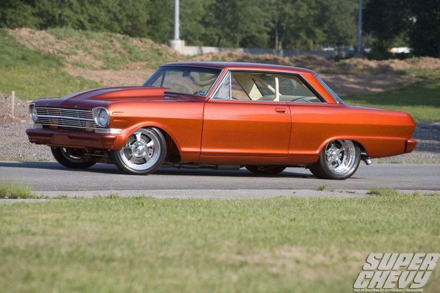 Orange car street grass trees free wallpaper for desktop - medium preview image