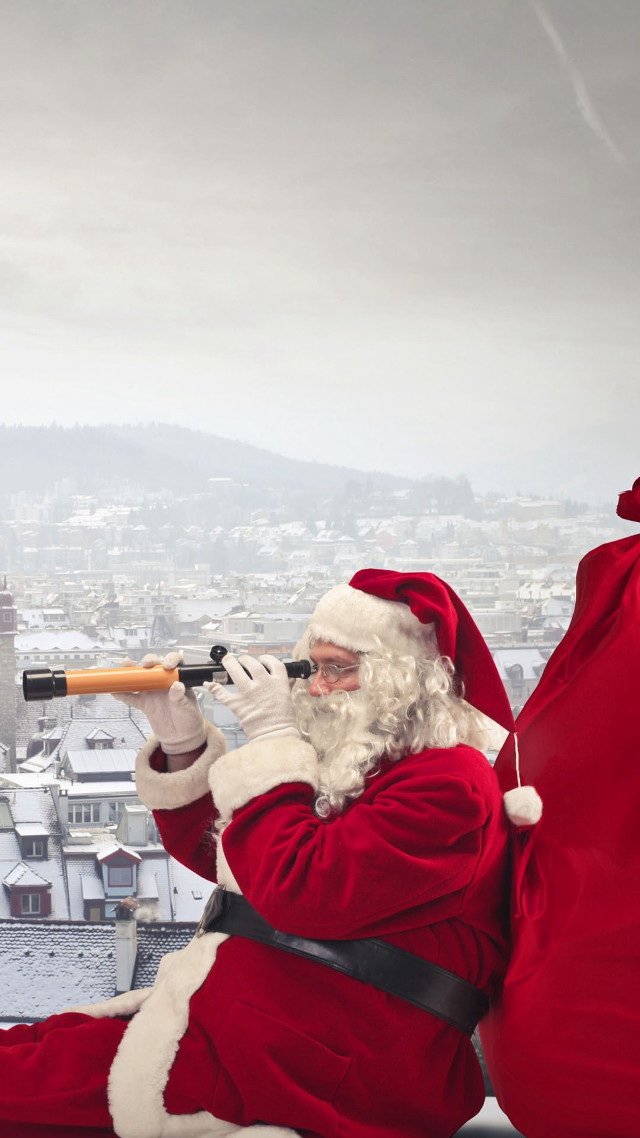 Santa claus telescope city skyline free wallpaper for mobile - medium preview image