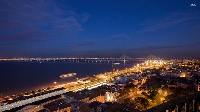 City night bridge water background free wallpaper for desktop - medium preview image