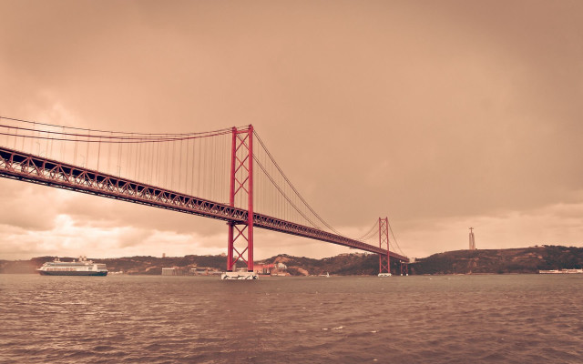 Boat sailing bridge water near free wallpaper for desktop - medium preview image