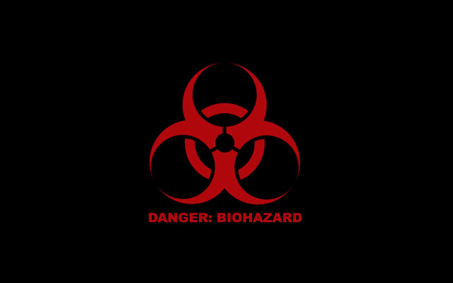 Red biohazard sign black background free wallpaper for desktop - medium preview image