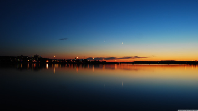 Lake city night full moon free wallpaper for desktop - medium preview image
