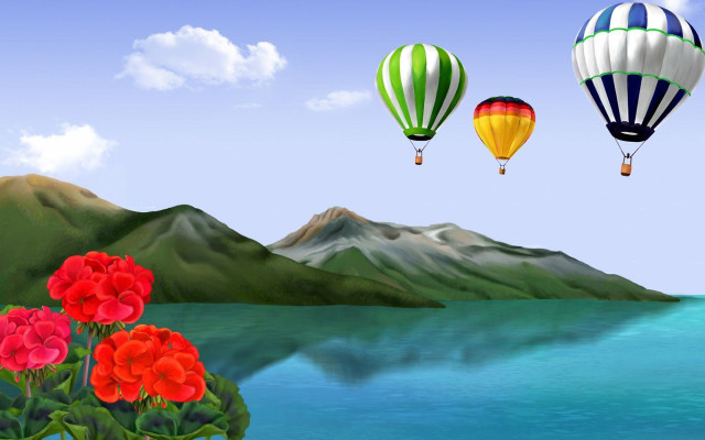 Hot air balloons lake mountains #4 free wallpaper for desktop - medium preview image