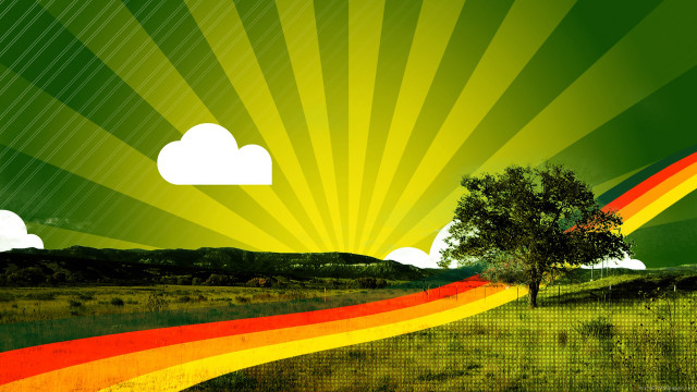 Tree field rainbow background clouds free wallpaper for desktop - medium preview image