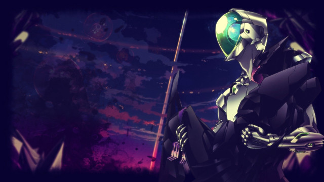 Robot sword dark room purple free wallpaper for desktop - medium preview image