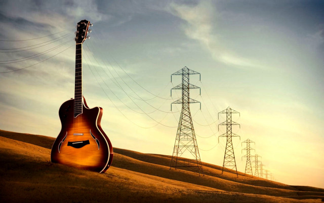 Guitar hill powerlines telephonepole sunset free wallpaper for desktop - medium preview image