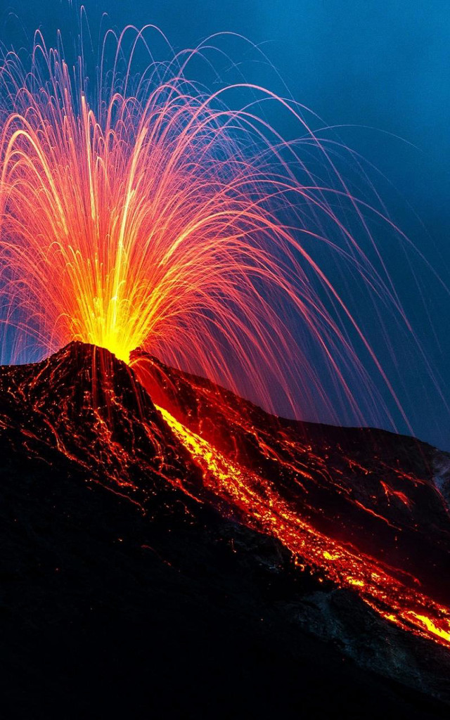 Volcano firework red yellow dark free wallpaper for mobile - medium preview image