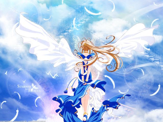 Angel woman blue dress clouds free wallpaper for desktop - medium preview image