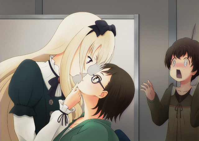 Anime couple kissing mirror woman free wallpaper for desktop - medium preview image