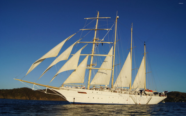 Large white sailboat sailing water free wallpaper for desktop - medium preview image