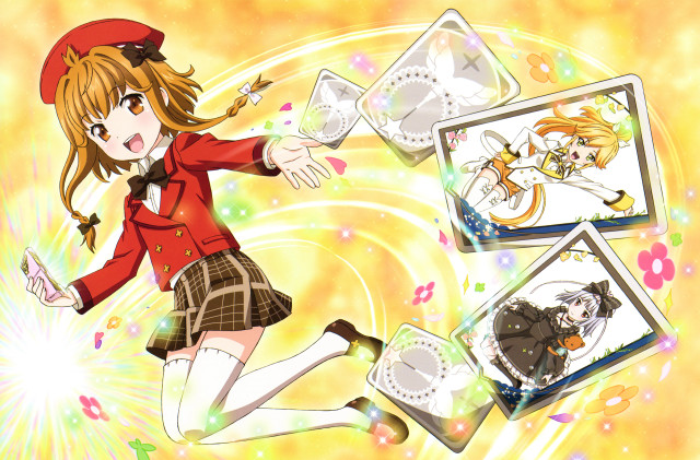 Flying girl redjacket skirt blonde free wallpaper for desktop - medium preview image