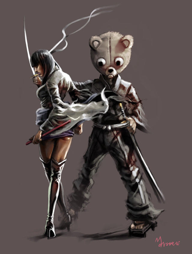 Couple people swords bear back free wallpaper for mobile - medium preview image