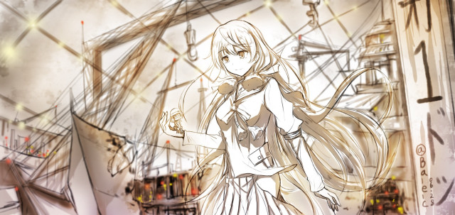 Girl longhair sailoroutfit city manga free wallpaper for desktop - medium preview image