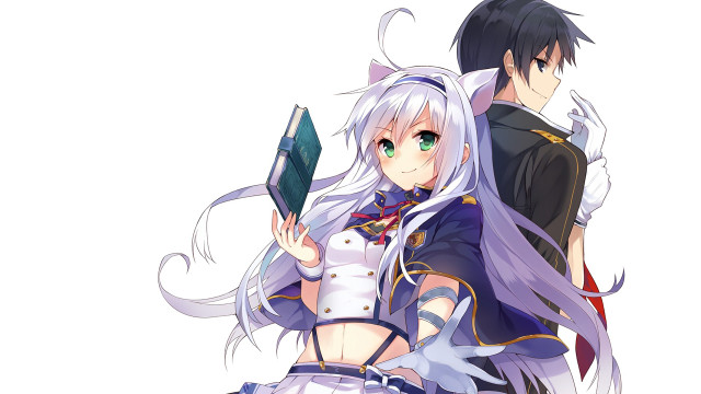 Anime couple holding books book free wallpaper for desktop - medium preview image