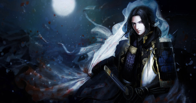 Man sword full moon dark free wallpaper for desktop - medium preview image