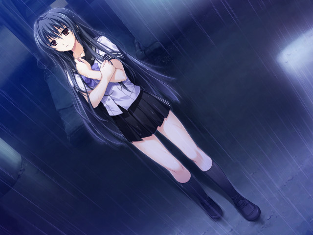 Girl rain serafuku black skirt free wallpaper for desktop - medium preview image