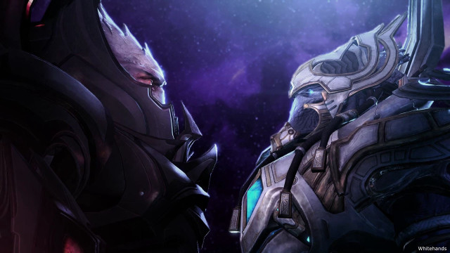 Two characters space setting purple free wallpaper for desktop - medium preview image