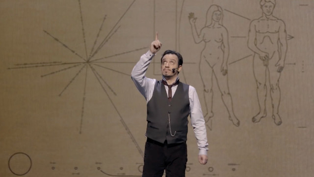 Man vest tie pointing drawing free wallpaper for desktop - medium preview image