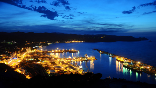 City water pier night lights free wallpaper for desktop - medium preview image