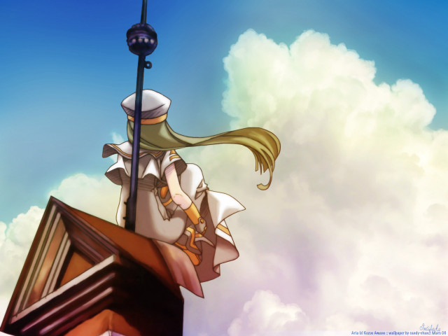 Woman roof clocktower sky clouds free wallpaper for desktop - medium preview image