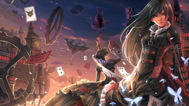 Woman knife city birds flying #2 free wallpaper for desktop - medium preview image