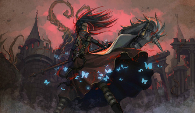 Woman riding horse demon castle free wallpaper for desktop - medium preview image