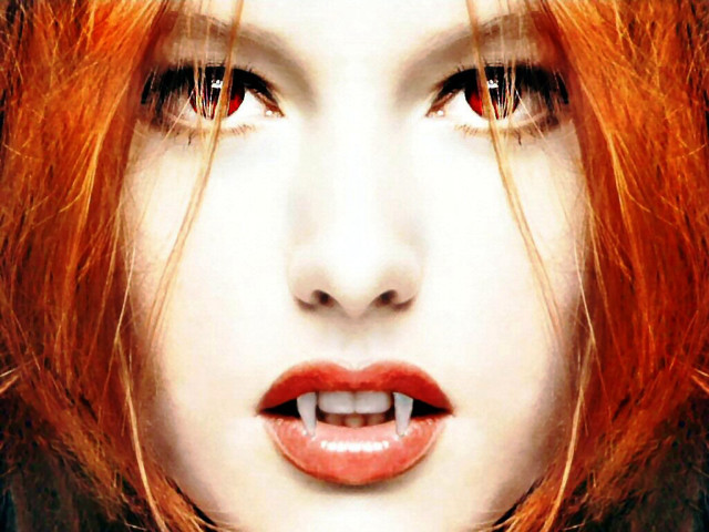 Redhair white teeth redlip black free wallpaper for desktop - medium preview image