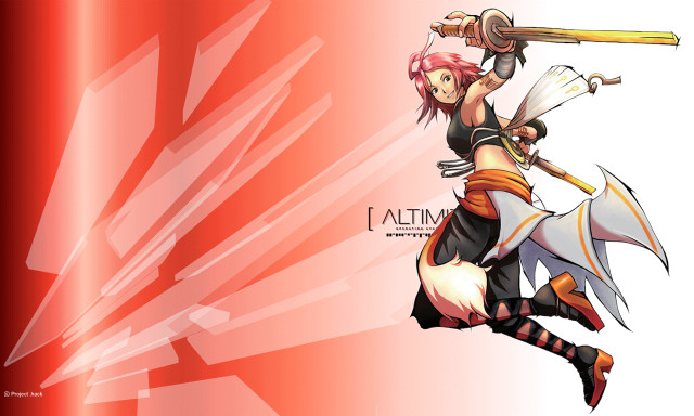 Woman sword flying red background free wallpaper for desktop - medium preview image