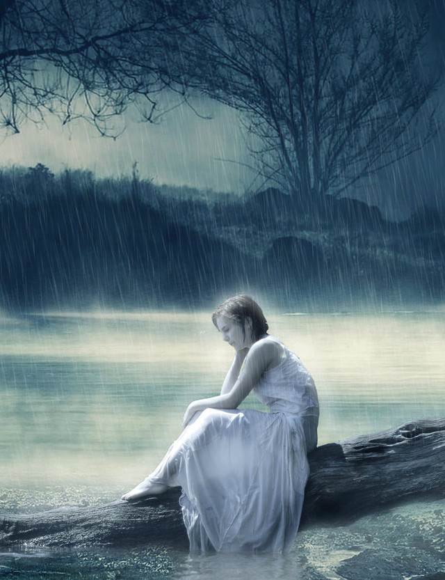 Gothic woman rain storm lake free wallpaper for mobile - medium preview image