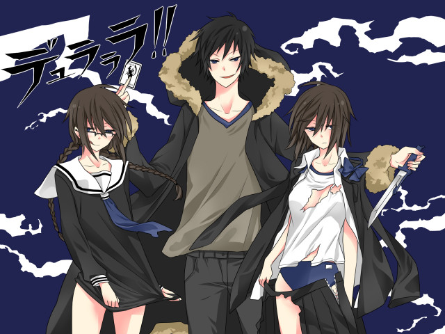 Anime couple gun cellphone standing free wallpaper for desktop - medium preview image