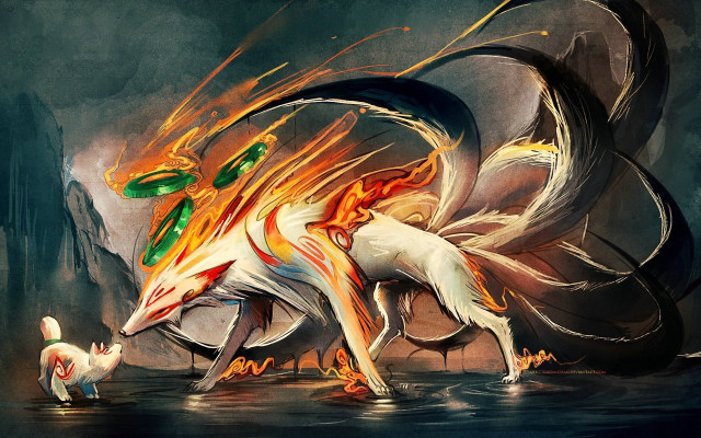 Dragon dog lake fire wings free wallpaper for desktop - medium preview image