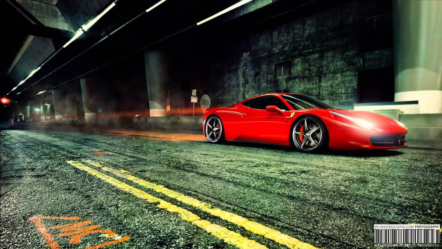 Red sports car tunnel night free wallpaper for desktop - medium preview image