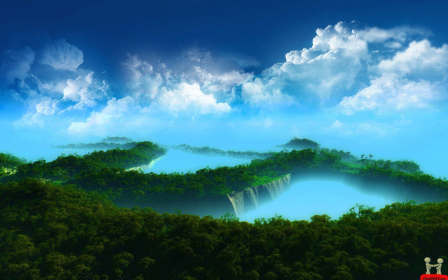 Mountain lake trees foreground sky free wallpaper for desktop - medium preview image