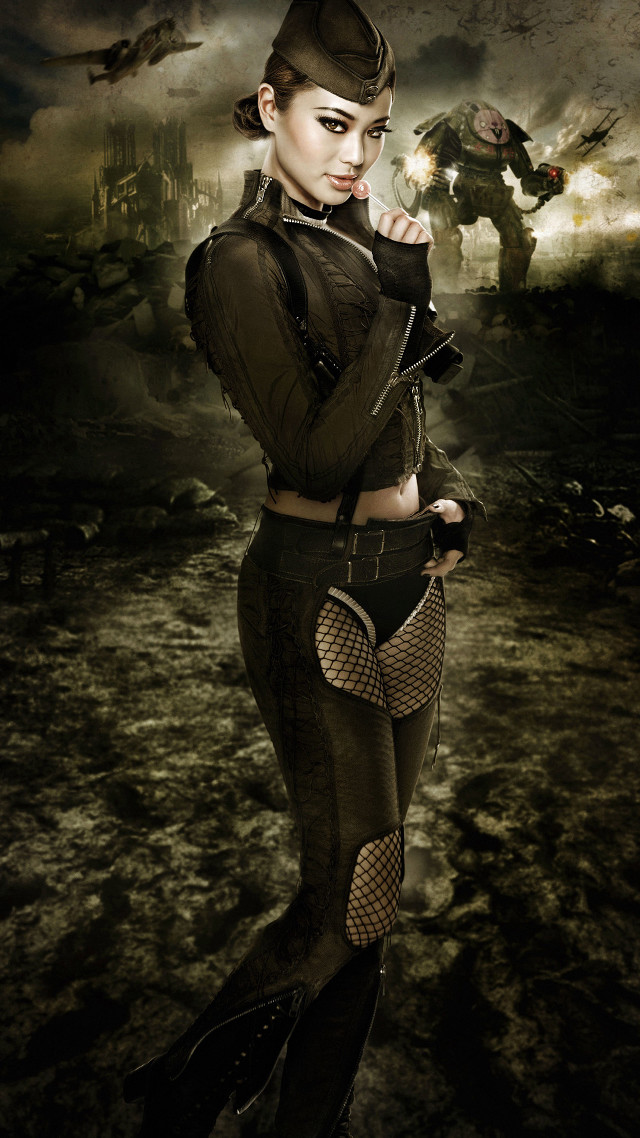 Woman black outfit helmet field free wallpaper for mobile - medium preview image